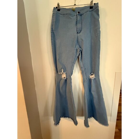 Daisy 1X Bell bottom stretch distressed jeans --Let the Hippie out! - Picture 1 of 4